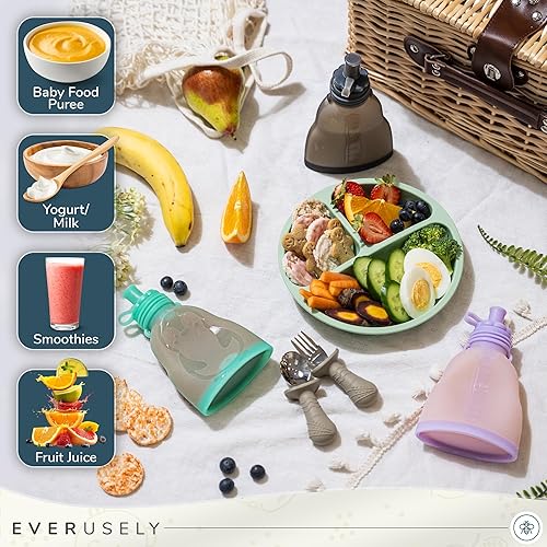Miniatura 8 de Everusely Bolsas reutilizables de comida para bebés para niños pequeños, paquete de 2, 6 onzas, pizarra, bolsa de silicona exprimible para