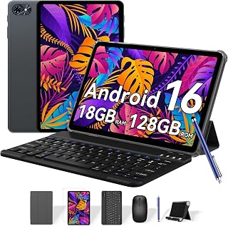 TABWEE Android 16 Tablet with Keyboard and Stylus Pen, 18GB RAM+128GB ROM
