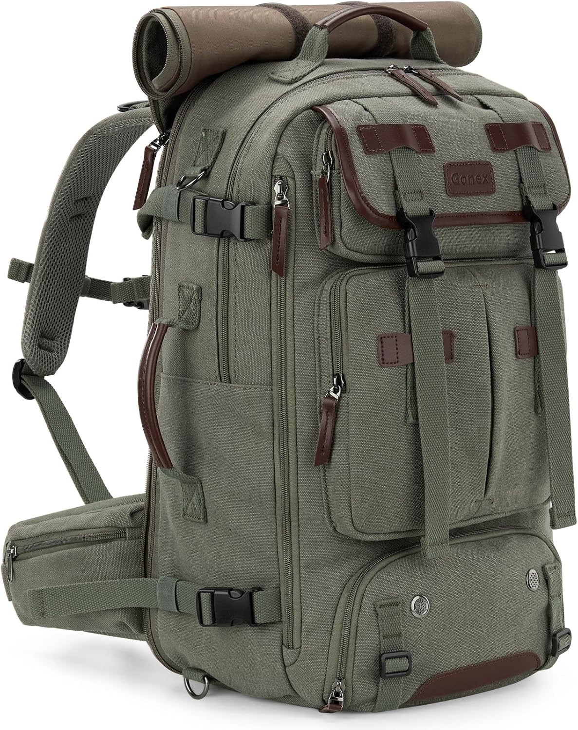 Gonex Canvas Backpack, Vintage 3-in-1 Convertible Laptop Bag for Travel, Work & College, Large Carry-On Rucksack for Men & Women (Classical Green)