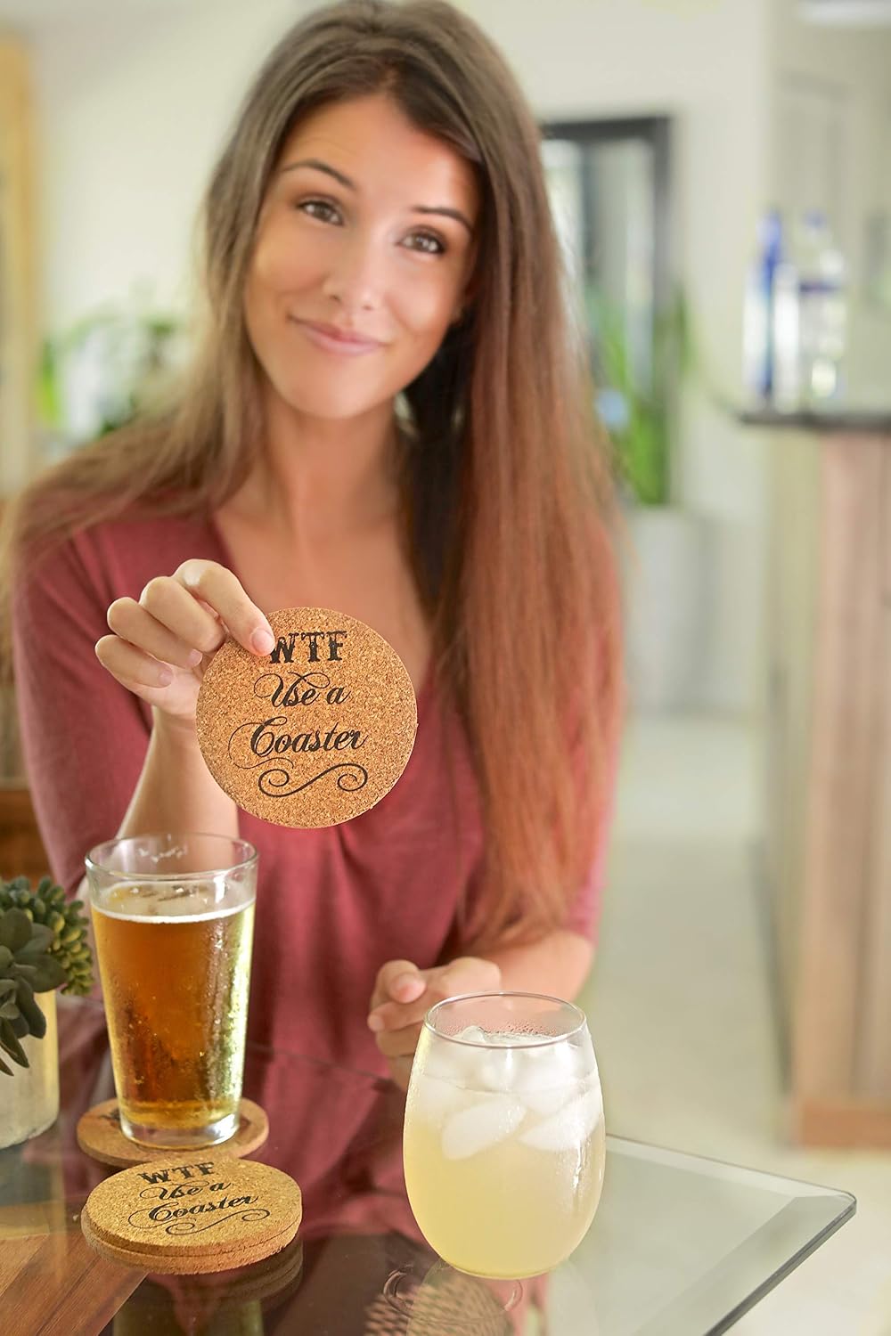 Flash Deals - 60% OFF Funny Cork Bar Coasters Decor - Fathers Day Gifts for Dad, Stepdad, Husbands, Premium 5mm Round Cork Coaster, Best Housewarming or Alcohol Gifts, Funny Living Room Table Man Cave Decor Stuff (6 Pack)