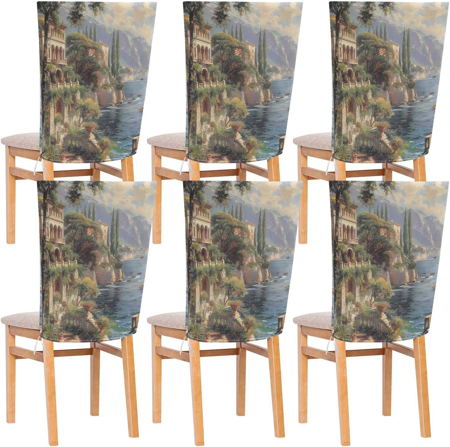 ALAZA Vintage Beautiful Italy View Chair Back Cover Set of 6, Washable Reusable Removable Chair Slipcovers Decorative Chair Cover for Home Kitchen Wedding Party