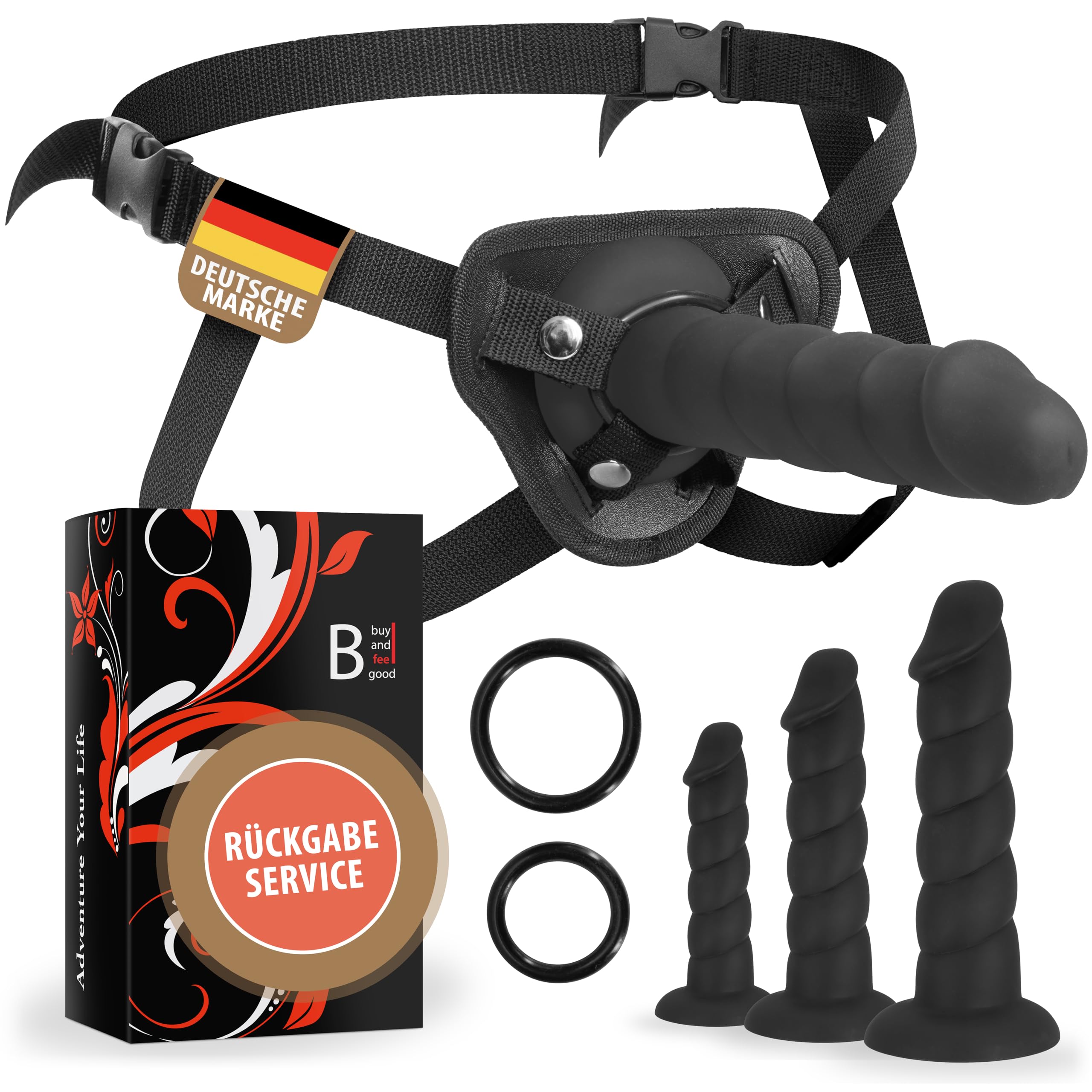 "ALL-IN" STRAP-ON fisso con 3 DIMENSIONI DILDO 14,0 cm 17,0 cm e 21,0 cm - incluso SISTEMA DI BLOCCO A SCATTO per una facile manipolazione - SILICONE PREMIUM - nero