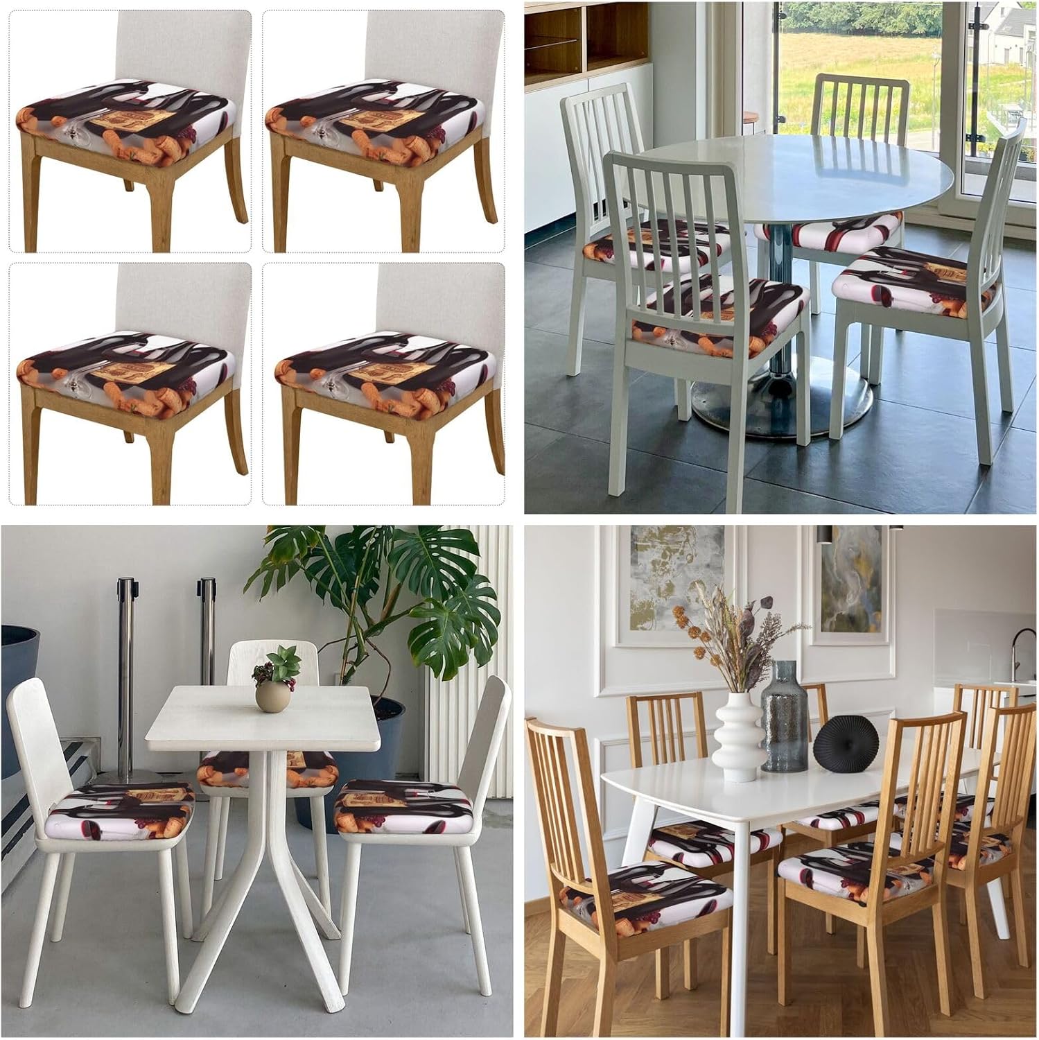 4PCS Stretch Seat Covers Set Red Wine Chair Cover for Dining Room Removable Chair Seat Slipcovers