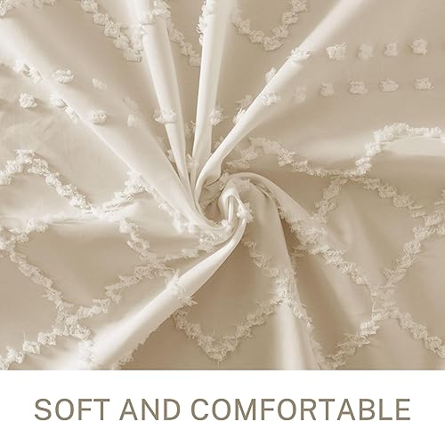 Miniatura 2 de Cortina de Ducha Boho Farmhouse de Tela Tejida CremaBeige, 72 x 72 pulgadas, con Textura Chevrón Mechada a Rayas, Cortinas de Ducha de Tela Modernas