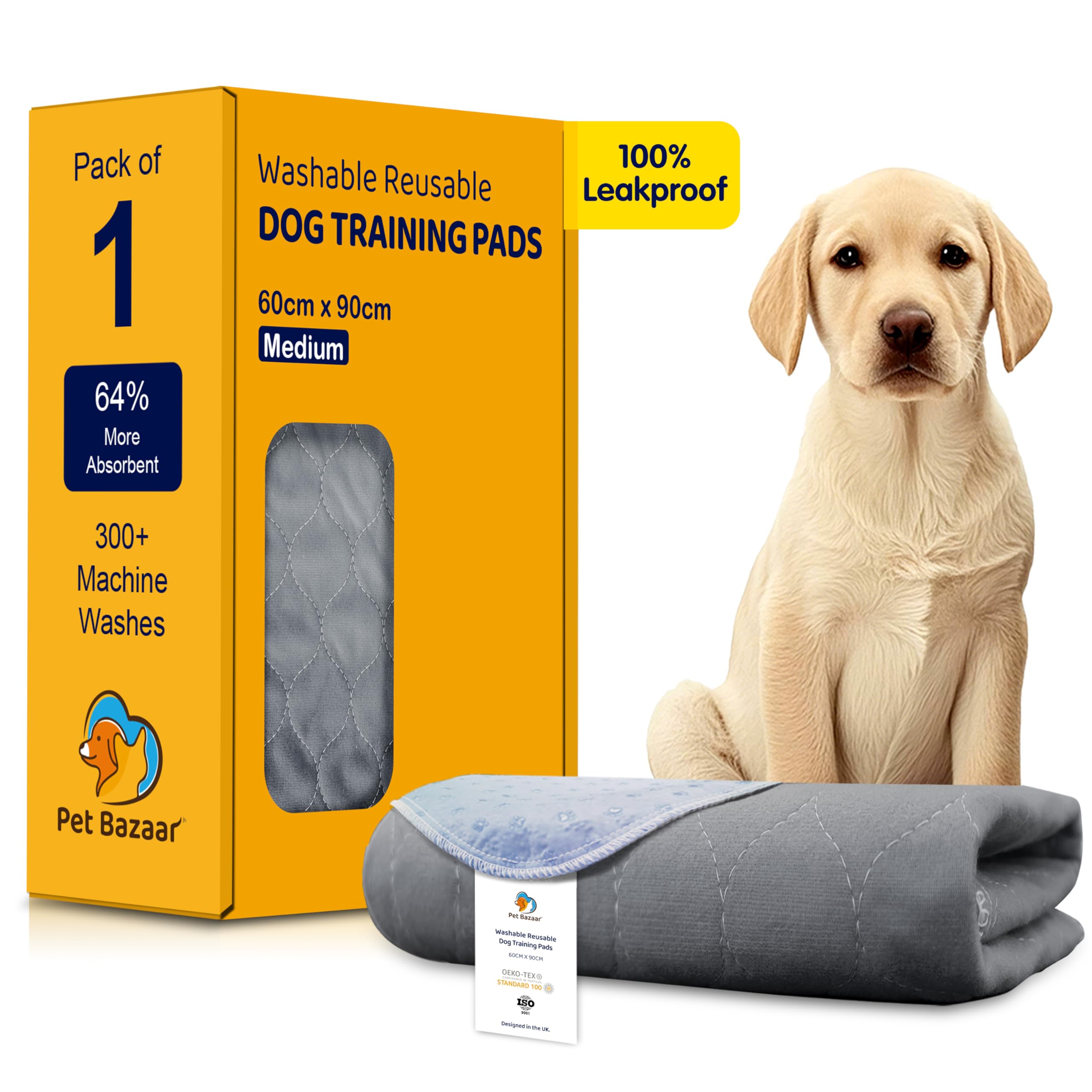 Reusable Dog Training Pads, Washable Puppy Pads, Super Absorbent Waterproof Dog Mat Pee Pads for Dogs, Fast Drying Training Pads for Home, Car, Travel, 60 x 90 cm