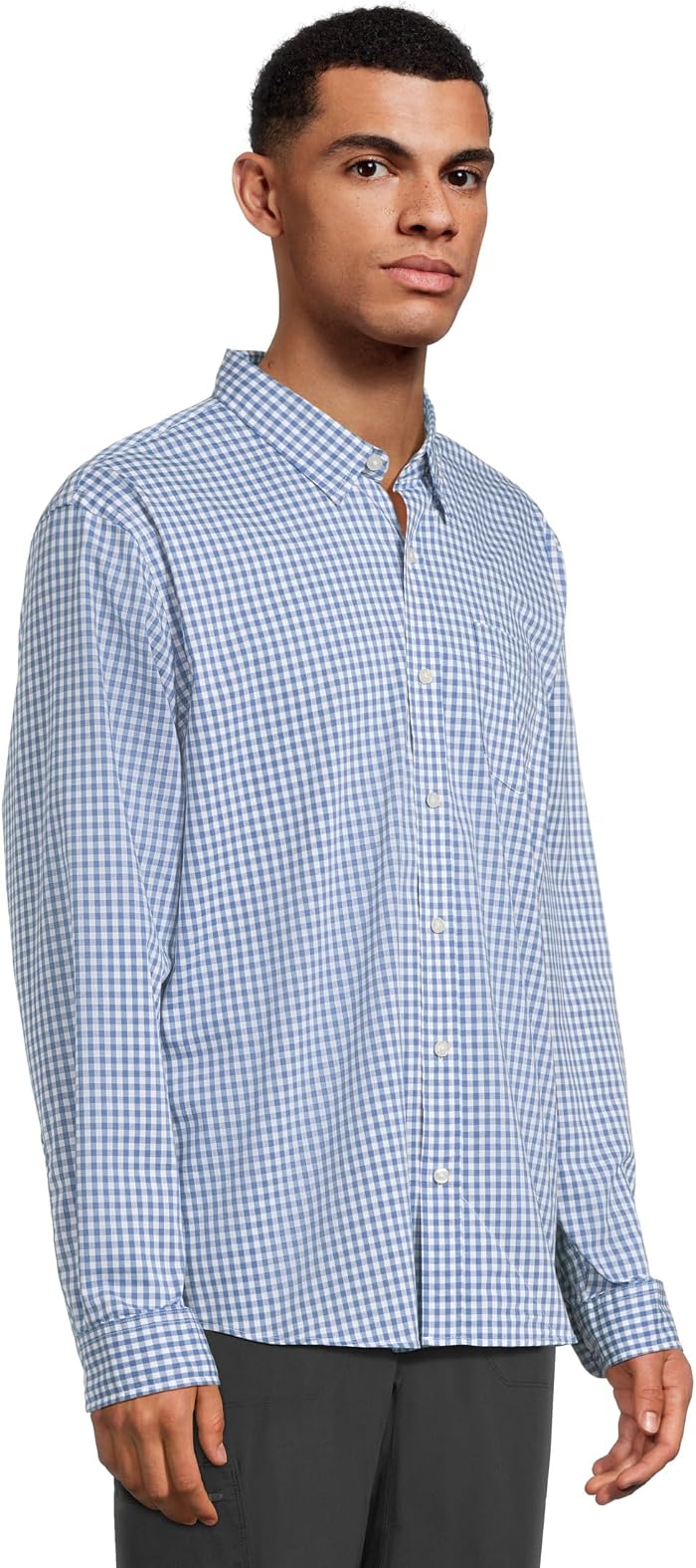 Мужская рубашка L.L.Bean Comfort Stretch Performance Shirt Long Sleeve Slightly Fitted Plaid, цвет: Синий — фото 4