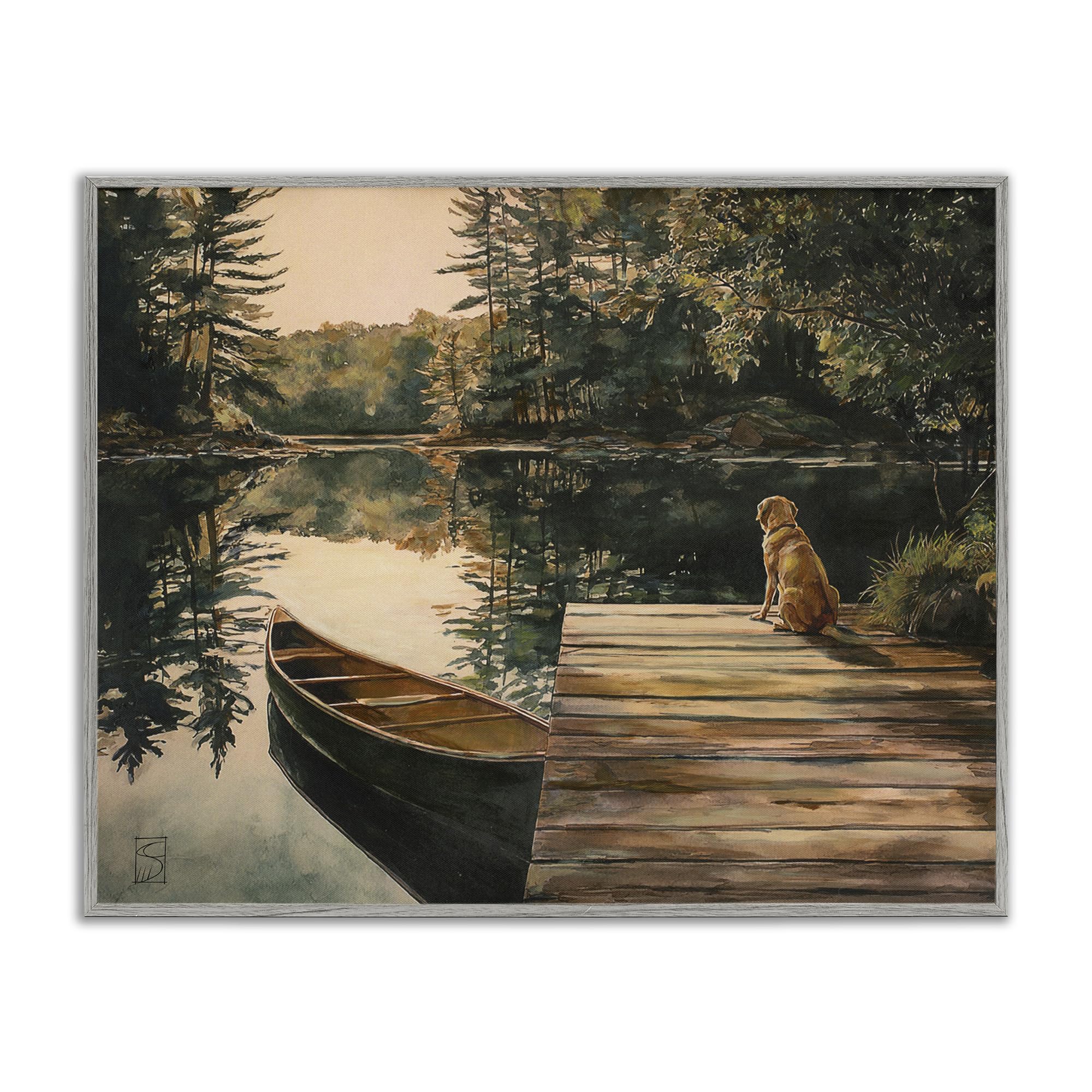 Poster encadré Lake Life pour salon : paysage de coucher de soleil blanc 16x20 cm