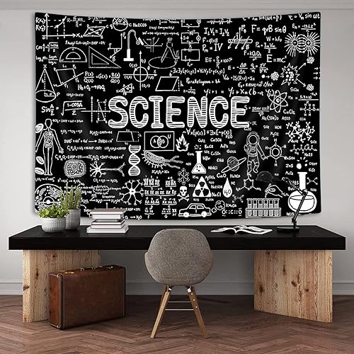Miniatura 2 de PAOPOED Tapiz de ciencia, temática educativa, decoración de fondo de laboratorio para estudiantes, fórmulas matemáticas, mantel para colgar en la