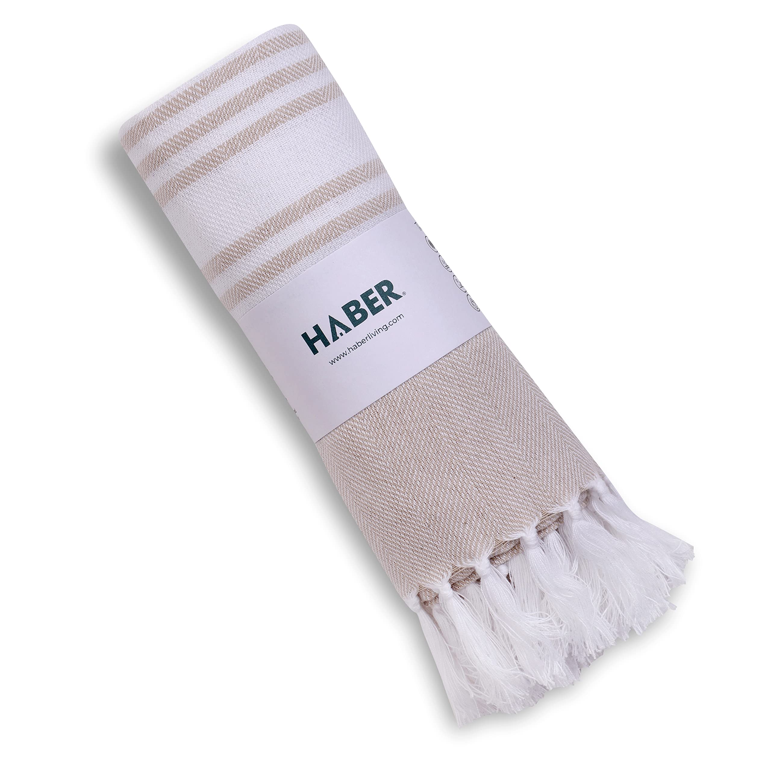 Haber Light Weight 100% Cotton Bath Towel with Super Absorb Texture, Quick Absorption and Faster Drying Towel, Pack of 1 - Chevron Collection (Beige)