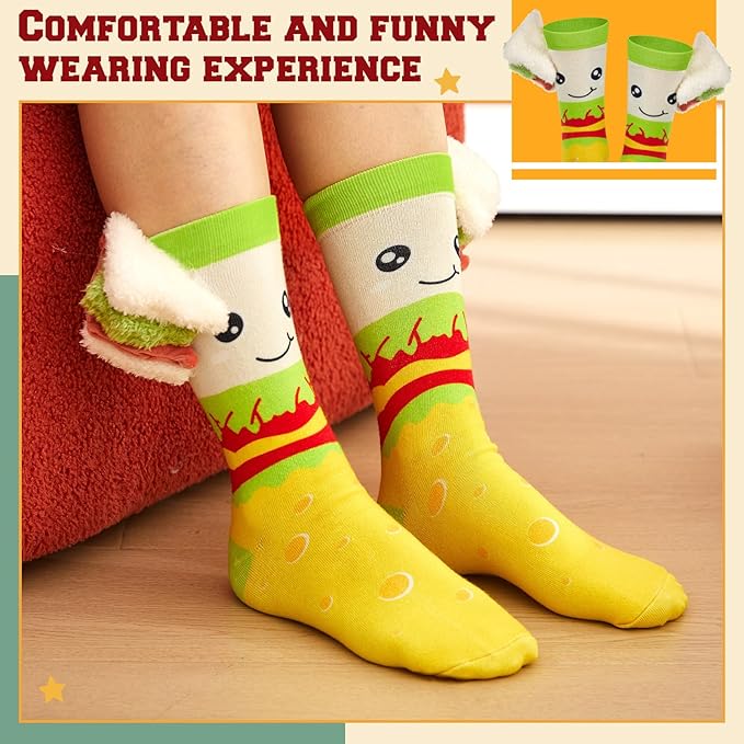 2 Pares de Calcetines Divertidos con Temática de Comida Navideña 3D miniatura 2