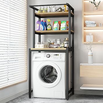 Drum Washing Machine Cabinet, 3-Tier Space-Saving Bathroom Storage Rack Above The Toilet, Bearing Strong, Adjustable Storage RackBlack