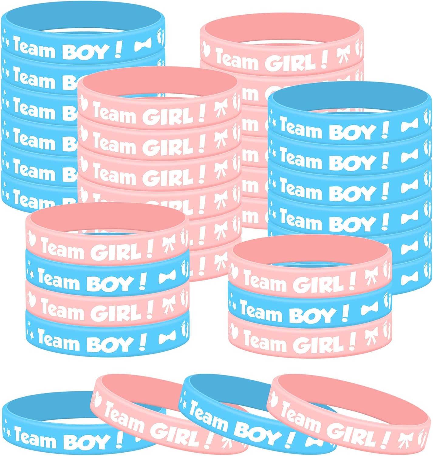 Lesnala 48 Pcs Gender Reveal Silicone Bracelets for Theme Party 2 Styles