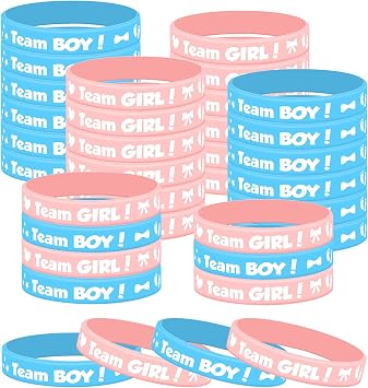 Lesnala 48 Pcs Gender Reveal Silicone Bracelets for Theme Party 2 Styles | Team Boy and Team Girl Rubber Wristbands, Suitable for Baby Shower Theme Party, Gender Reveal Decorations Supplie
