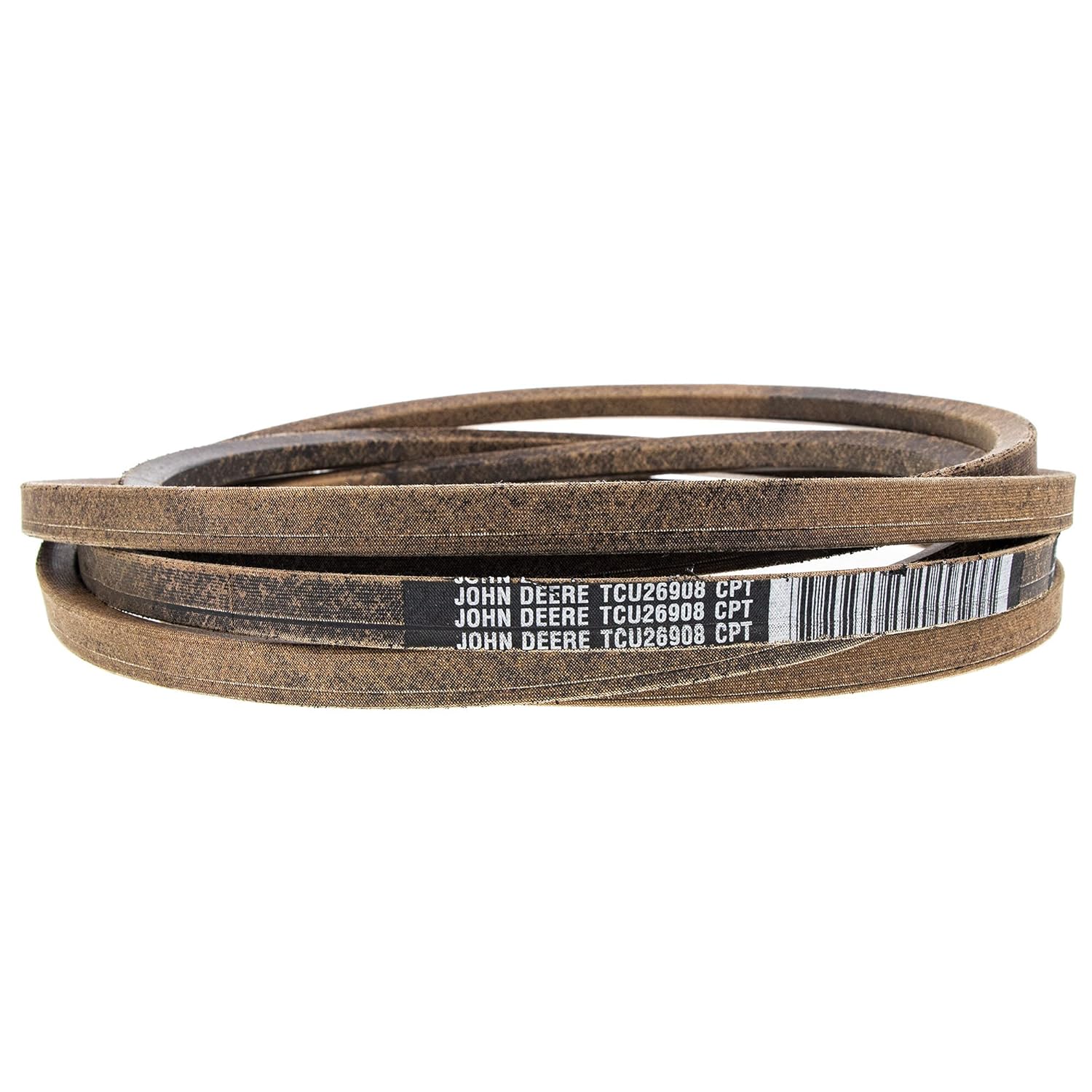 John Deere TCU26908 Deck Drive V-Belt folded, showing part number