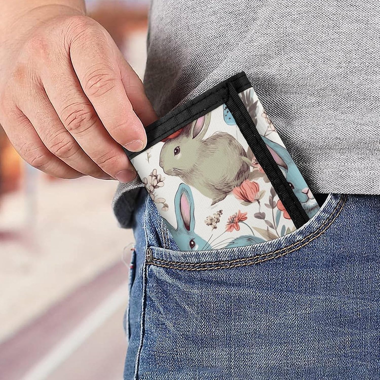 Flowers Bunnies Birds Trifold Wallets Slim Wallet Novelty Pocket Purse Multiple Card Slots Outdoor Travel Wallet Stylish Durable Wallets For Men Women