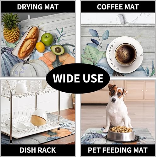 Vista 358 de Tapete de secado de platos con hojas de palma tropicales para encimera de cocina, 18 x 24 pulgadas, tapete de secado de cocina Monstera verde