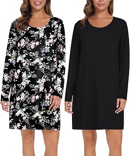 Ekouaer 2 Pack Long Sleeve Sleep Shirts for Women Soft Night Shirts Pullover Nightgowns Comfy Night Gowns Dress S-3XL
