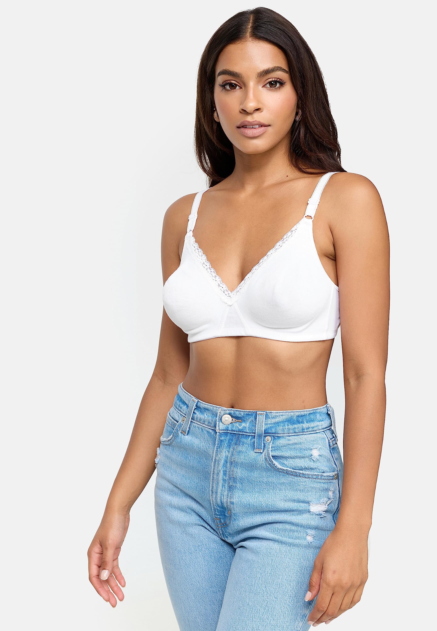 Nur Die Baumwoll Spitzen BH weicher bügelloser Softcup Bra mit nahtlosen, doppellagigen Cups unsichtbar unter der Kleidung Damen