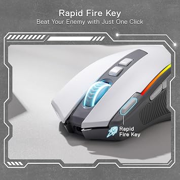 Redragon M612 PRO RGB Gaming Mouse, 8000 DPI Wired/Wireless Optical Gamer Mouse with 11 Programmable Buttons & 6 Backlit Modes, BT & 2.4G Wireless, Software Supports, Gray | 9 programmable buttons, 6 backlight modes, BT 2.4G software support, wireless