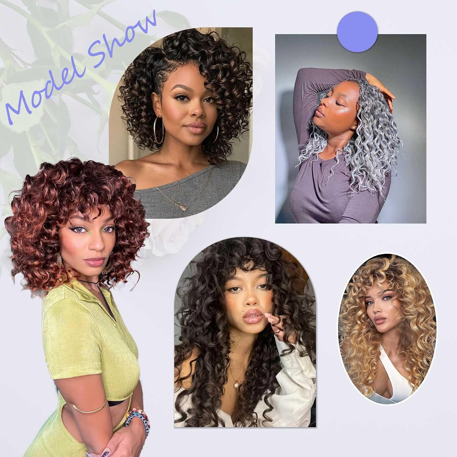 Ocean Wave Crochet Braids Deep Wavy Crochet Hair Pre-Looped Water Wave Braiding Hair Short Curly Synthetic Boho Braids Short Curly Synthetic Braiding Hair (#T/Purple, 12 Inch (Pack of 8))