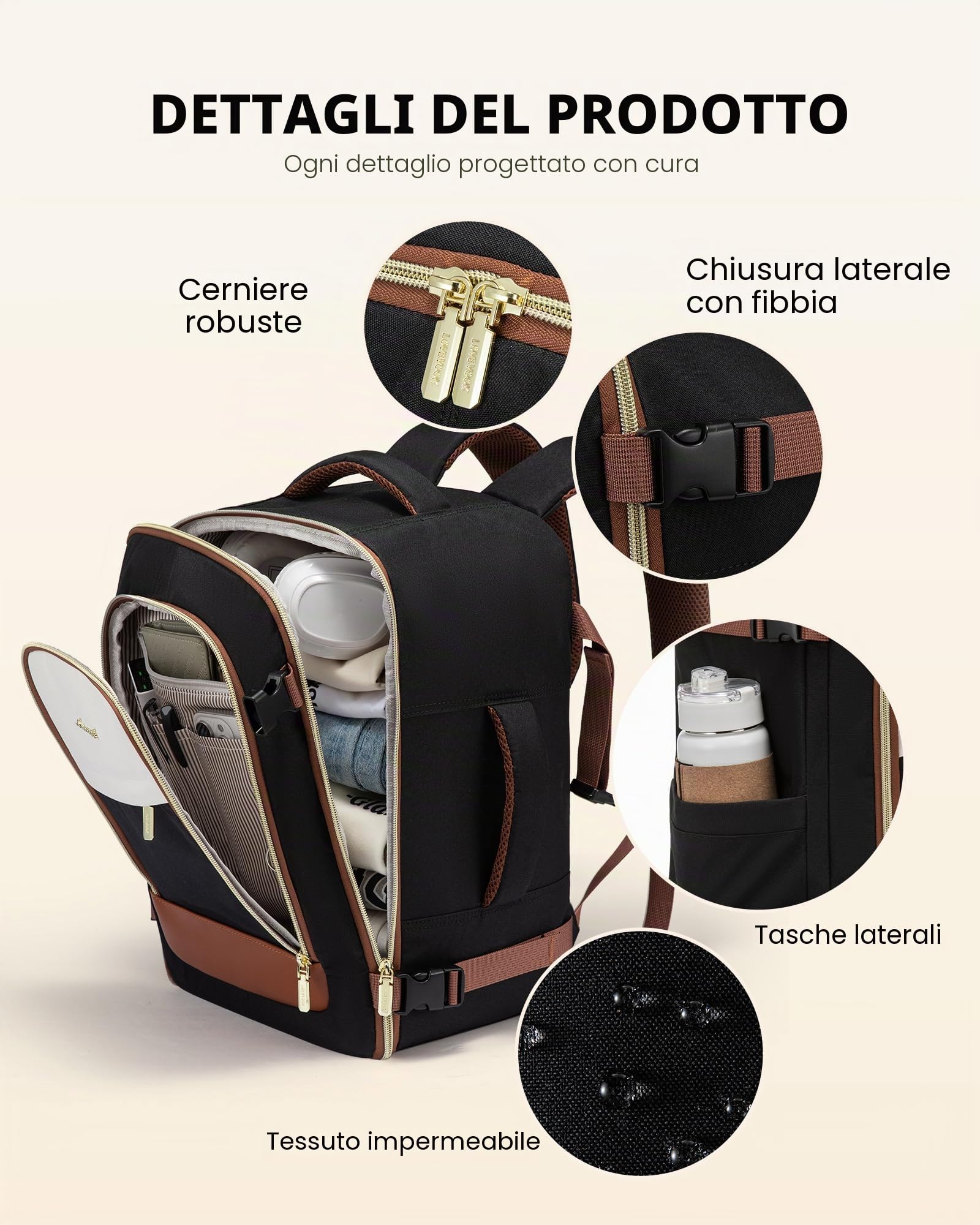 LOVEVOOK Zaino Ryanair 45x36x20, Zaino Da Viaggio Donna Bagaglio a Mano, Compatto e Leggero, Impermeabile alle Spruzzate, Con Tasca Antifurto, Perfetto per Viaggi, Lavoro e Uso Quotidiano