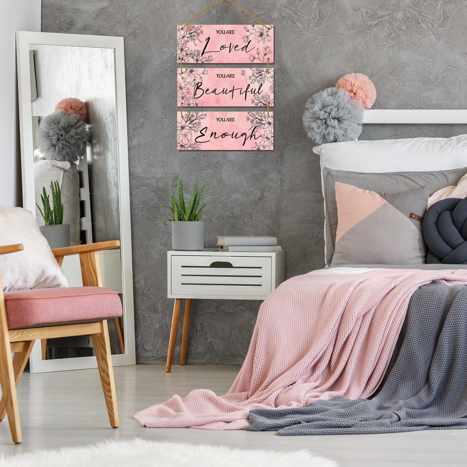 3 Decorazioni Da Parete In Legno ONIZHITY – Rosa Rossa E Scritte Ispiratrici – 30x17 Cm - 4