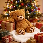 LotFancy 20 inch Nounours farcis animaux, Nounou en peluche douce, Jouet d'animaux farcies mignons avec des empreintes de pas, Cadeaux pour les enfants Bébés sur la douche de bébé, Anniversaire, Pâques, Couleur Tan
