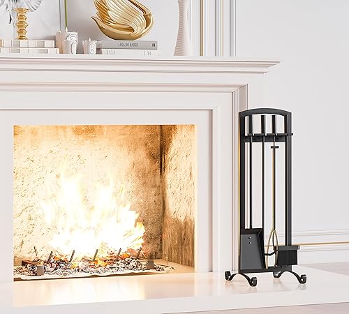 Miniatura 6 de Kingson Juego de 5 herramientas para chimenea hechas a mano, soporte para fogatas al aire libre, herramientas para chimenea, pinzas para pala,
