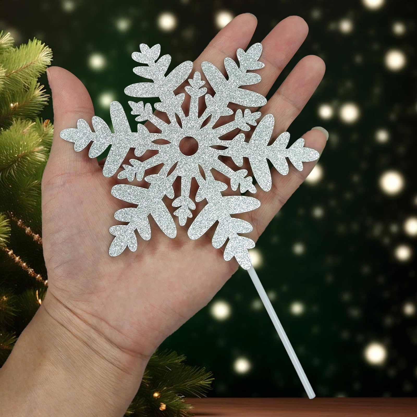 10pcs Christmas Cake Toppers Sliver Glitter Snowflake Cupcake Toppers Xmas Snowflake Cake Decoration for Holiday Winter Theme Cupcake Picks Baby Shower Christmas Cake Toppers