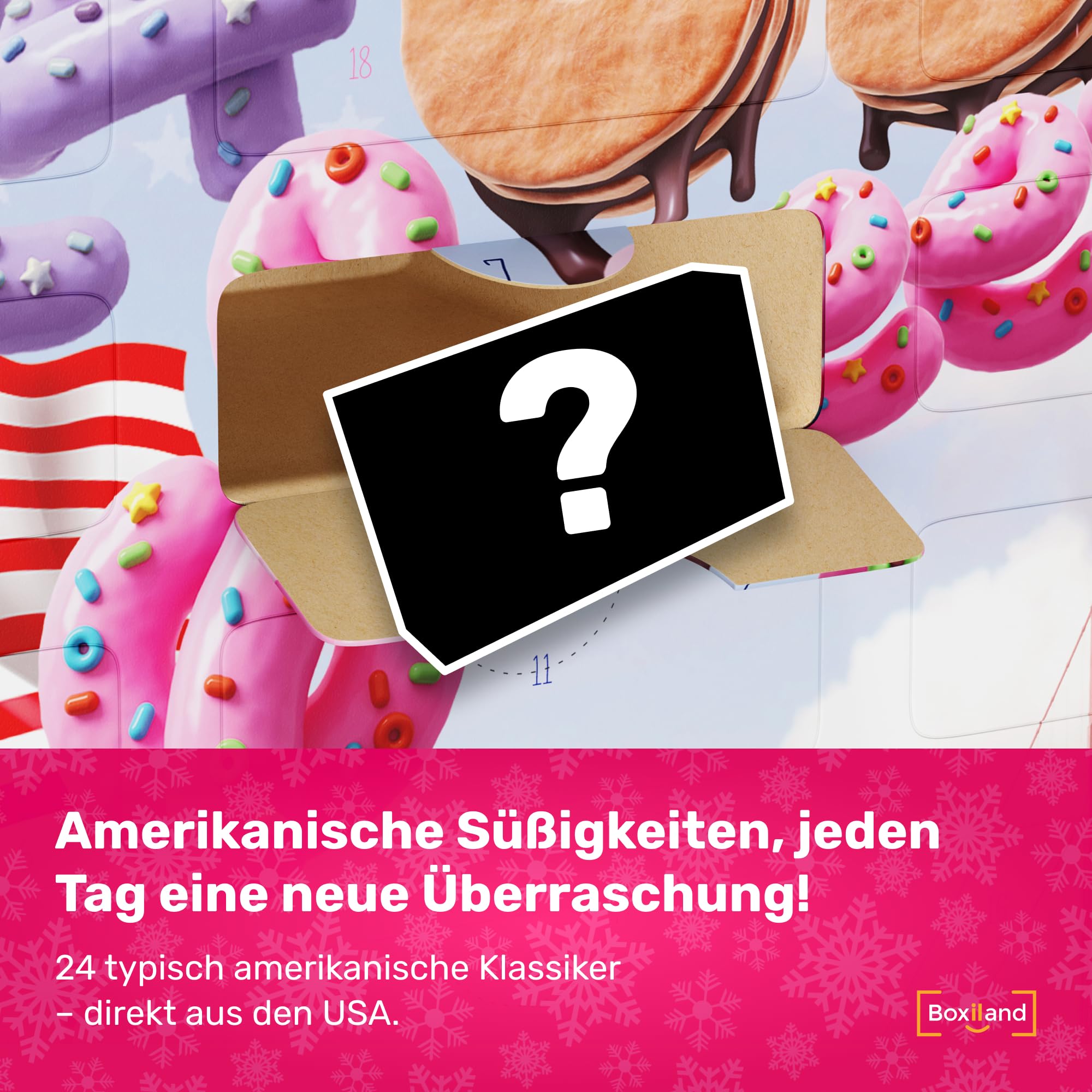 BOXILAND® USA Adventskalender 2025 mit Amerikanischen Süßigkeiten [ORIGINAL US CANDY] - für Kinder, Frauen & Männer - US Sweets Adventskalender - USA Süßigkeiten