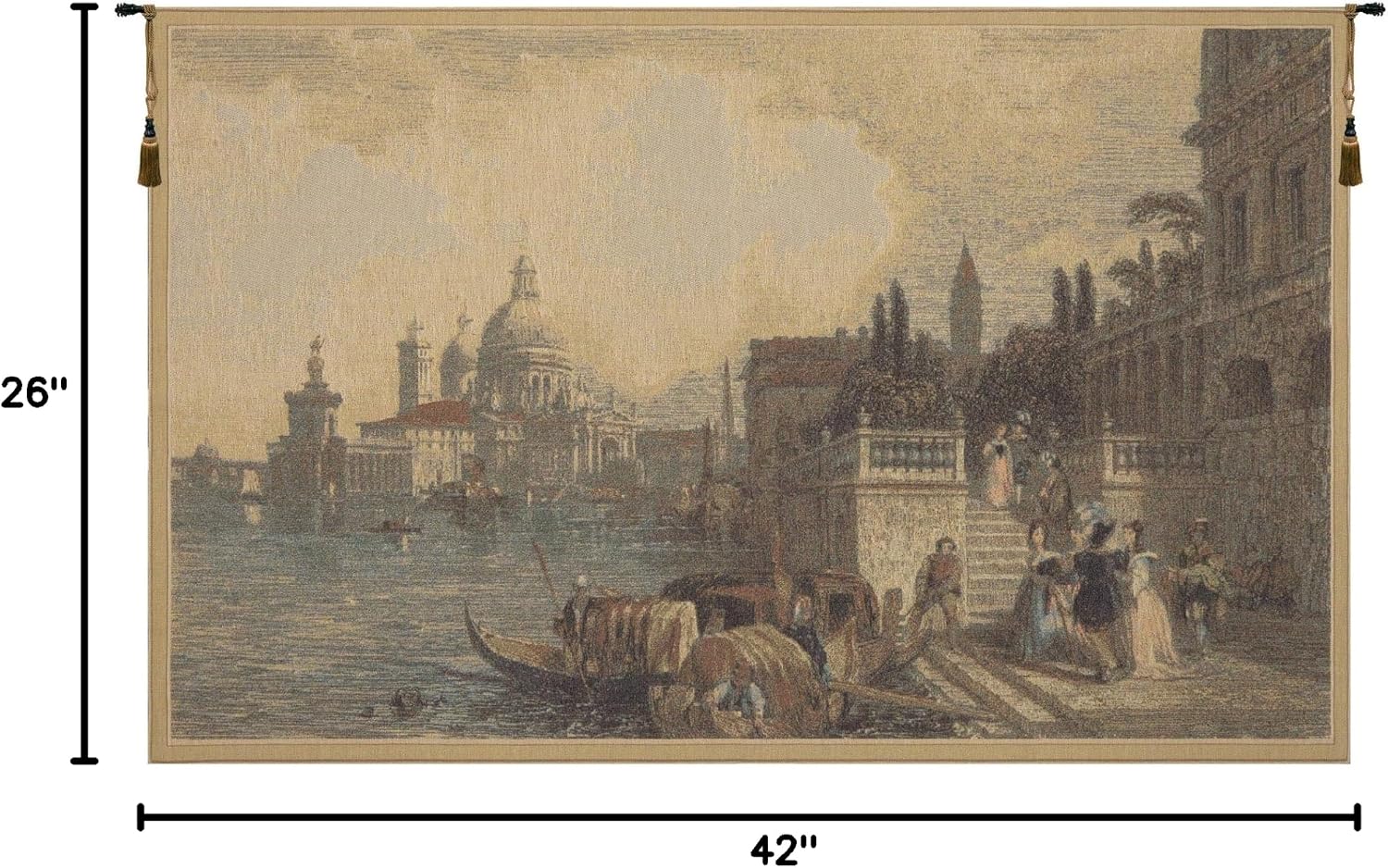 Charlotte Home Furnishings Italian Tapestry Wall Hanging 26 x 42 in S.M. Della Salute Wall Art Woven Tapestry for Bedroom Aesthetic Living Room and Home Decor European Soft Cotton Jacquard Woven