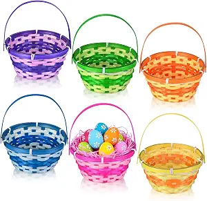 6 Pcs Easter Bamboo Woven Goodie Baskets with Handles