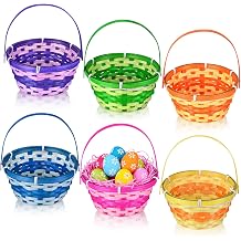 6 Pcs Easter Bamboo Baskets Woven Goodie Baskets with Handle for Easter Egg Hunt, Wicker Woven Candy Toys Storage Baskets for Picnic,DIY Crafts, Spring Decor,Party Favors Decor (6)
