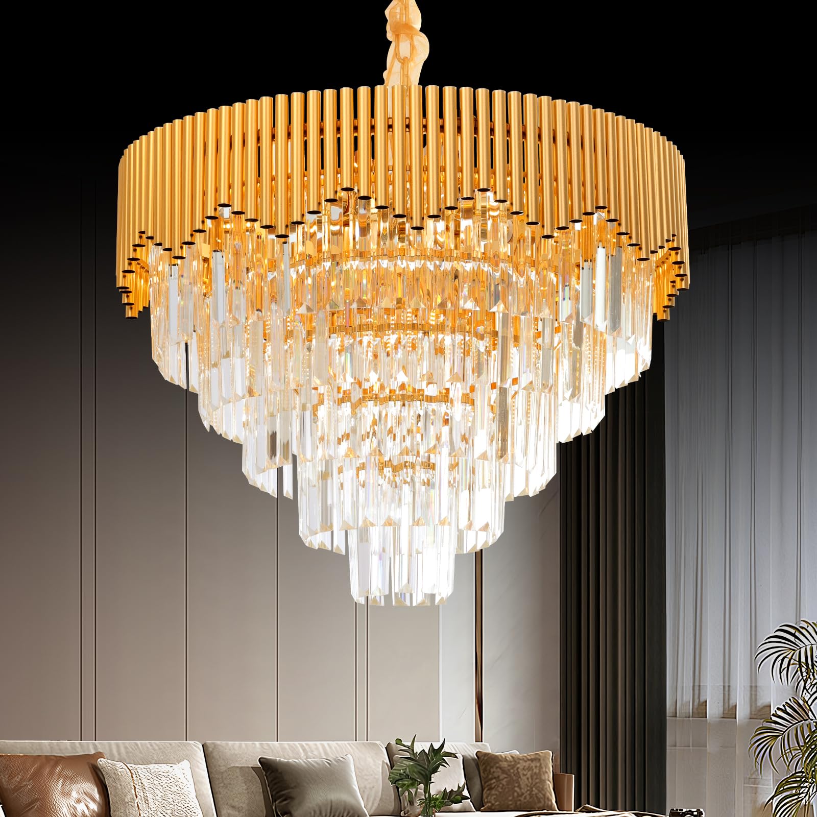 YT YATAI LIGHTINGLuxury Crystal Chandelier Living Room,Dia 60cm Modern Gold Crystal Chandelier Light, Crystal Chandelier Lamp With 10 Bulbs Fixture for Dining Room, Hotel Hall Art Decor Hanging Lamp