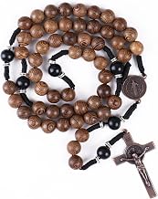 Nazareth Store Handmade Solid Wooden Catholic Rosary Beads Olive & Dark Red Wood Prayer Necklace with Antique Copper Medal & Crucifix Spiritual Warrior Gift for Men