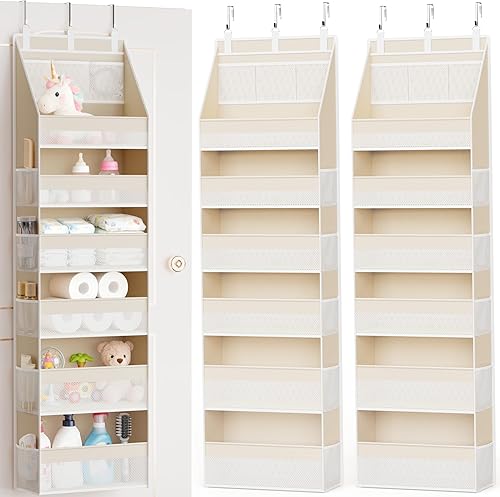 Miniatura 10 de Criusia Organizador sobre la puerta, almacenamiento colgante para armario de 6 estantes con 13 bolsillos de malla, capacidad de 25kg detrás de la