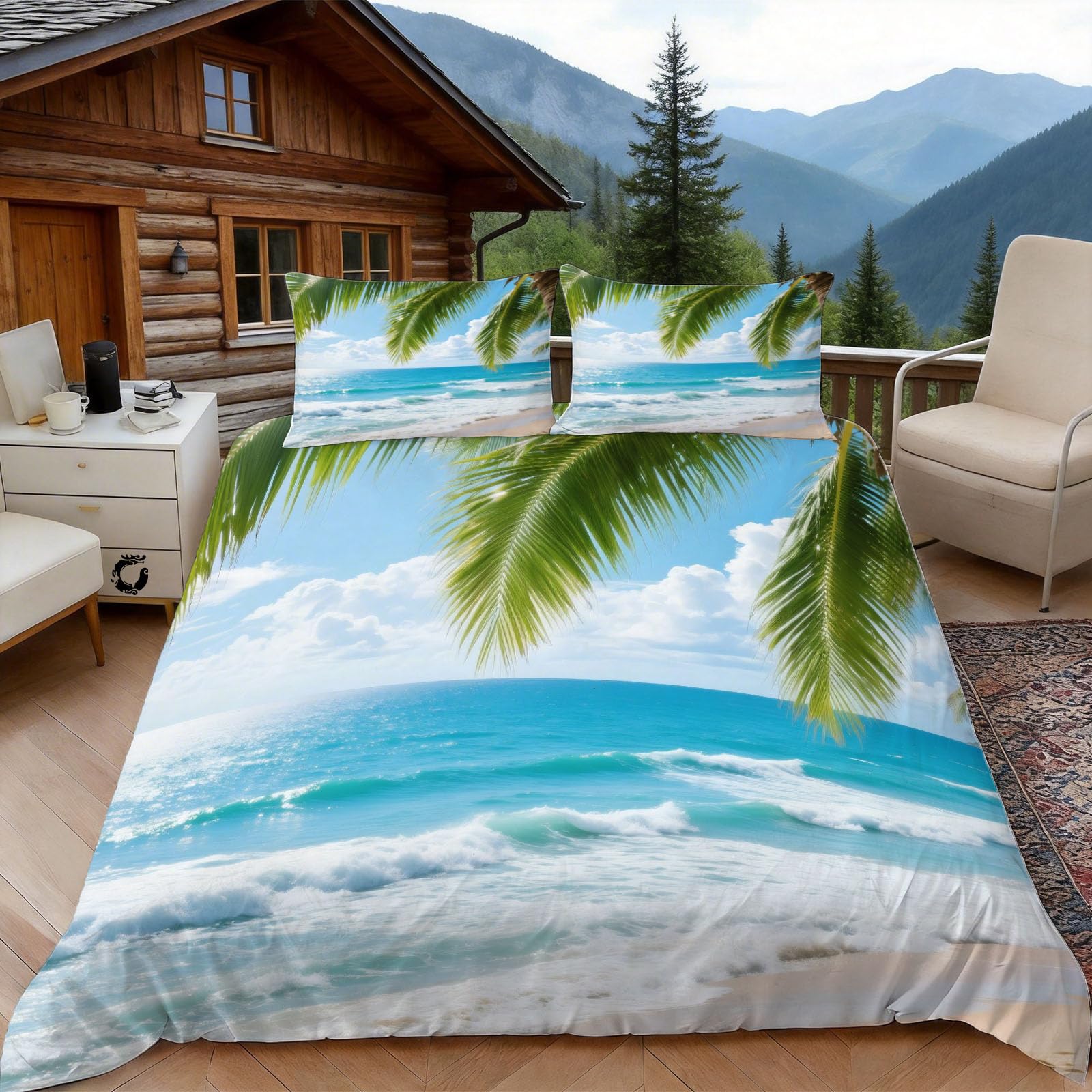 Housse de couette 220x240 plage pour lit 2 personnes ambiance vacances