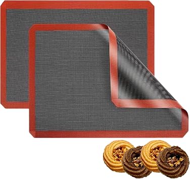 Cooking Sheet, Baking Mat, Set of 2, Heat Resistant, Food Grade Silicone, Reusable, Oven/Microwave Safe, Washable, Pastry Mat for Bread, Cookies, 9.4 x 13.4 inches 24 x 34 cm