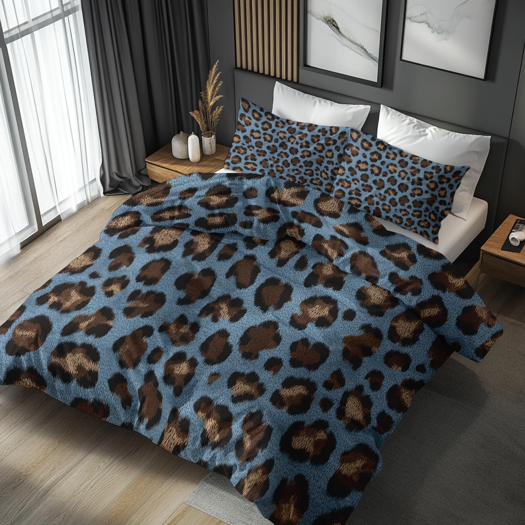 Housse de Couette 220x240 Animaux Sauvages Linge de Lit Microfibre Guépard Imprimé Léopard Zippé