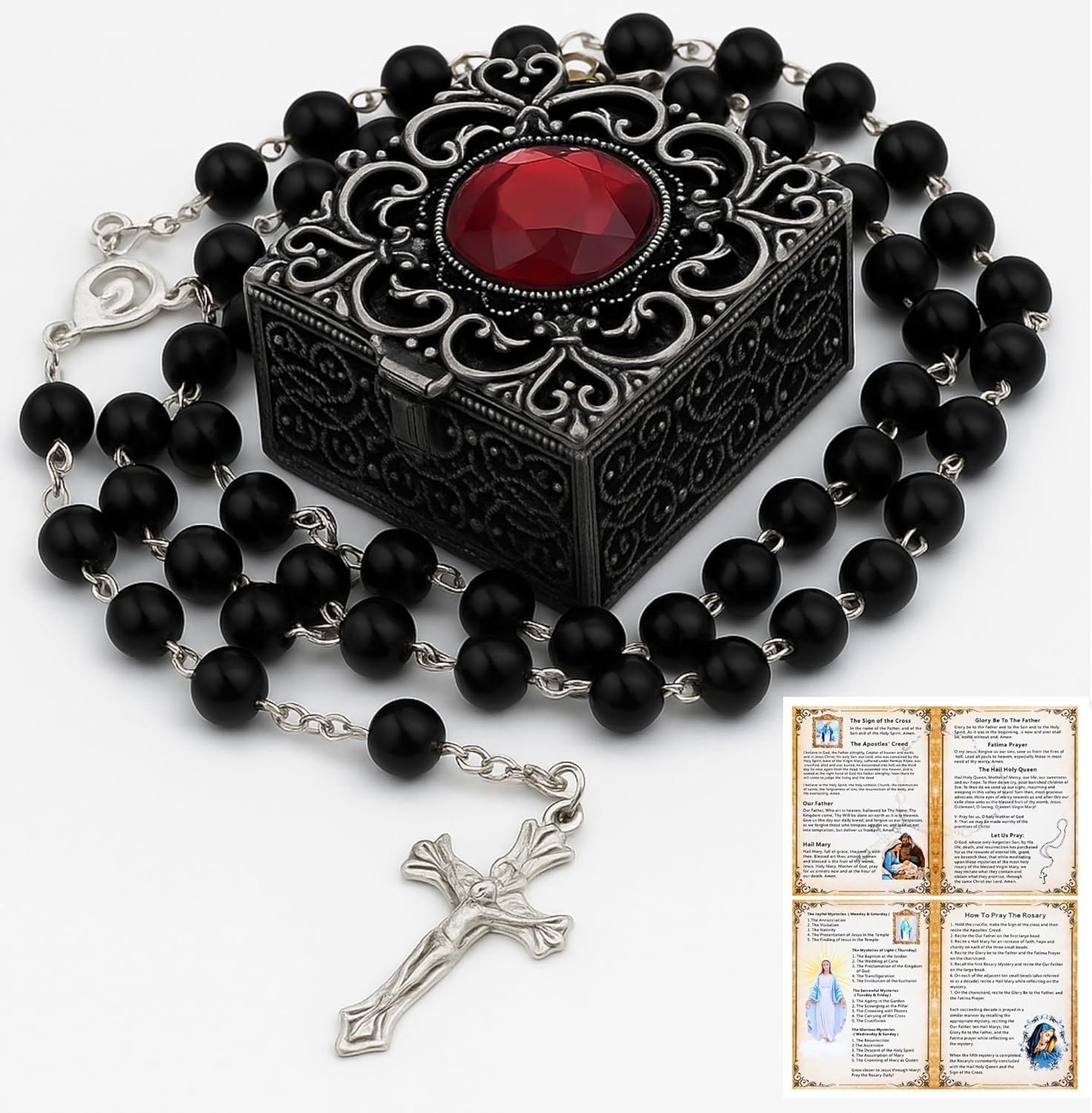 Quelay Rosary for Women Catholic Gifts Our Lady of Rosary Beads Pray Card Necklace Confirmation Gifts