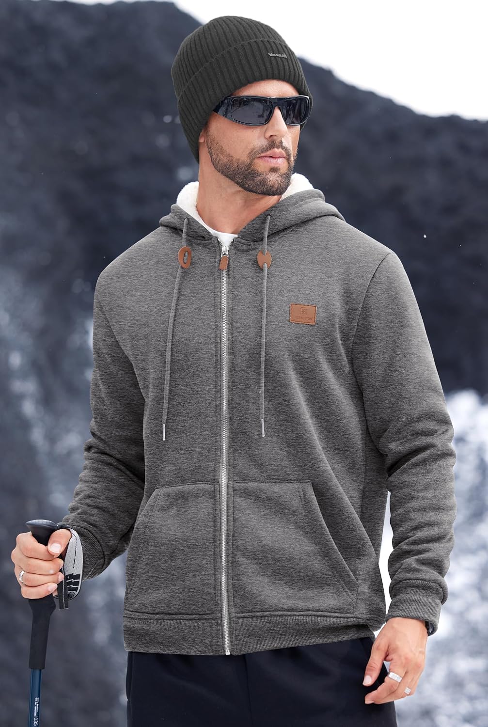 Men's Zip Up Sherpa-Lined Hoodie Jackets Winter Midweight Fleece Sweatshirt