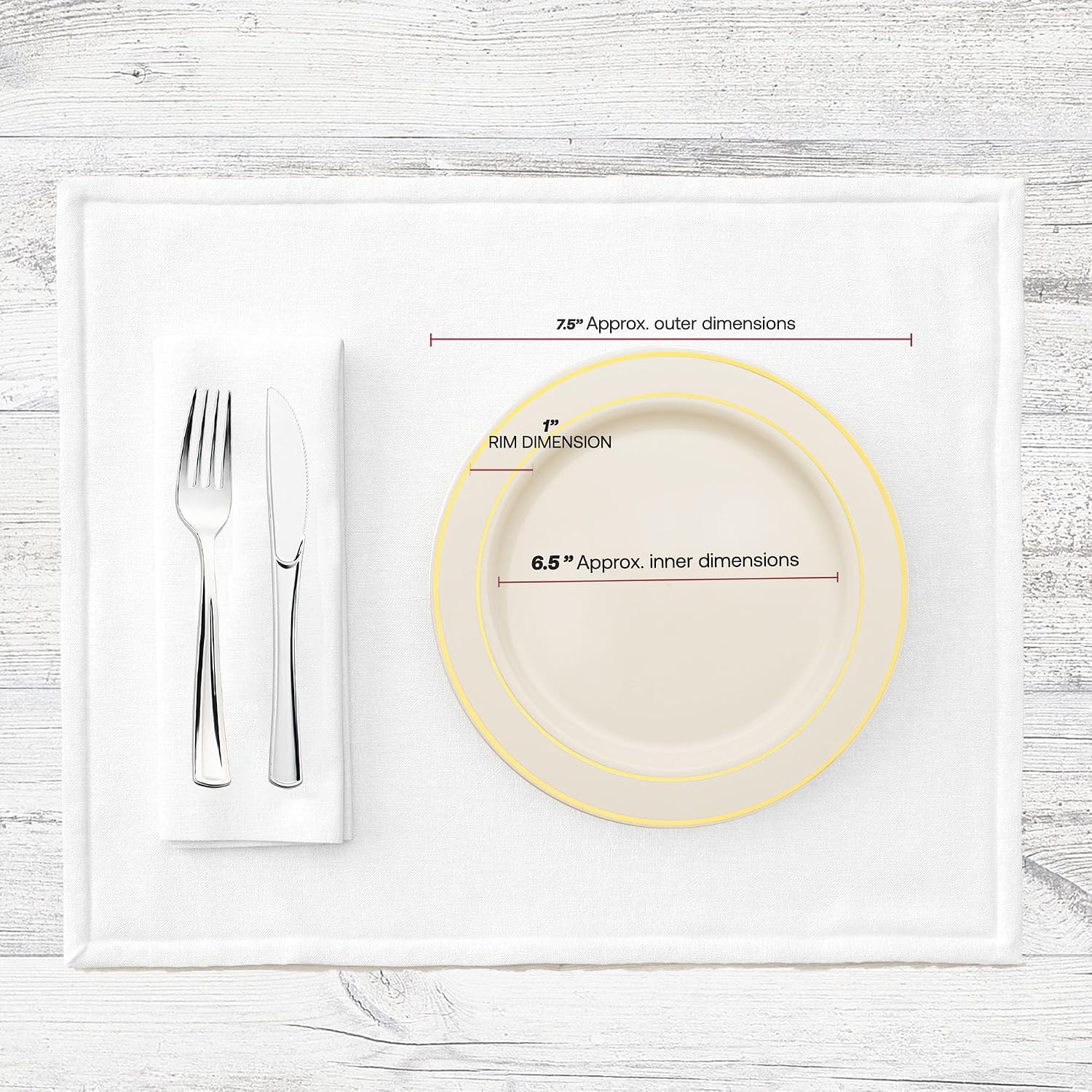 Smarty Had A Party 120 Disposable Dessert Plates 7.5" Heavy Duty Ivory with Gold Rim Salad and Appetizer Plates for Weddings, Parties, and All Occasions