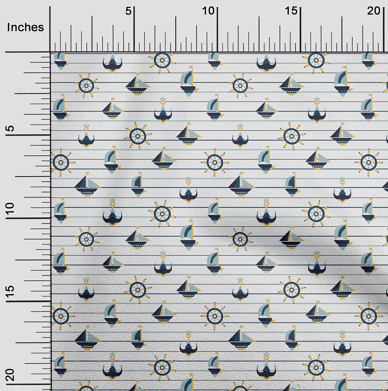 oneOone Cotton Cambric Teal Blue Fabric Nautical Boat Anchors Sewing Material Print Fabric By The Yard 42 Inch Wide-3456
