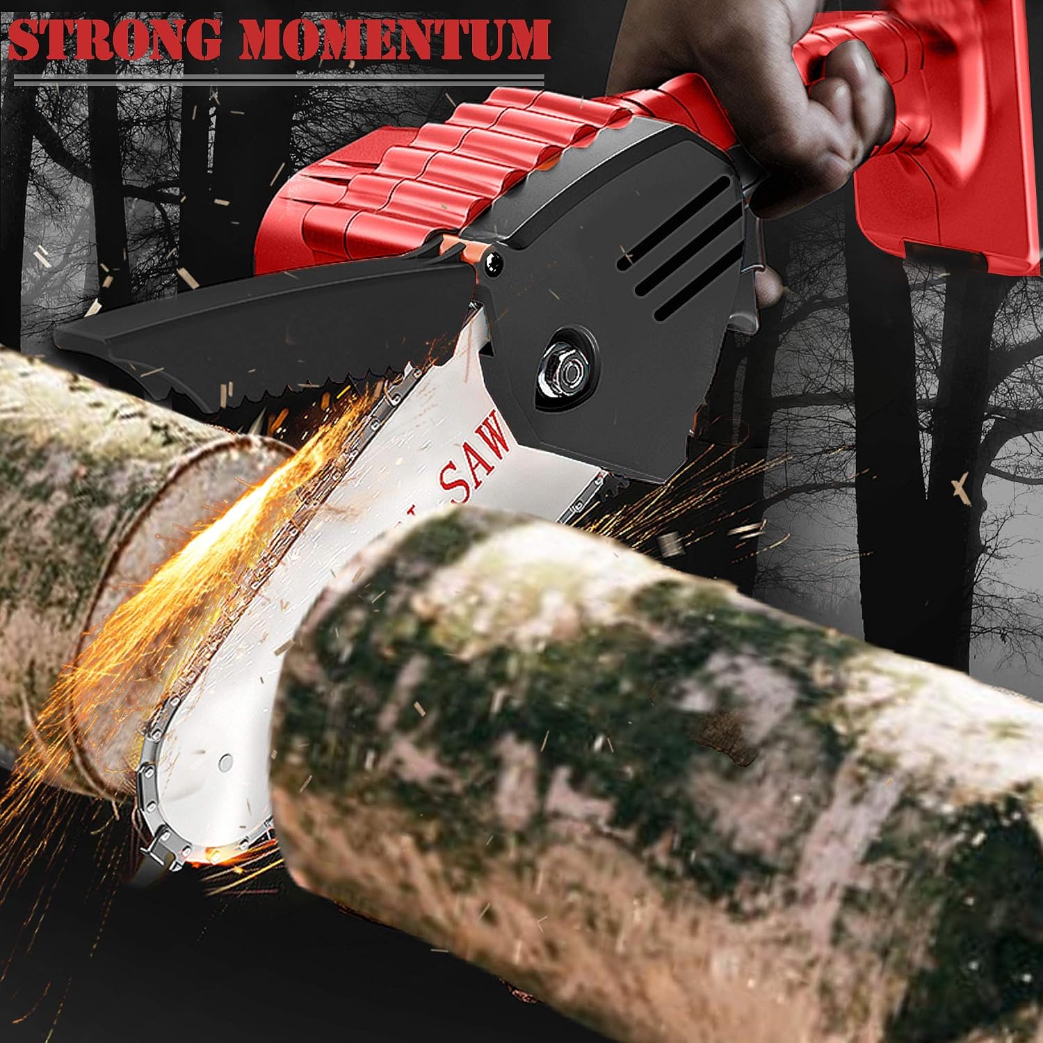Mini Chainsaw, Cordless Rechargeable 4-Inch Power Chain Saw One-Handed Portable Electric Saw 21V Lithium Battery Operated for Tree Branch Wood Cutting with Gloves and Goggles