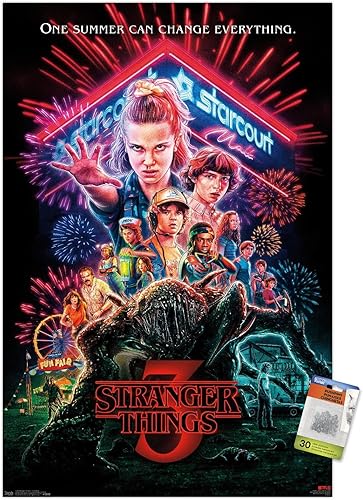 Trends International Netflix Stranger Things Season 3 - Póster de pared de una hoja, 22.37 x 34.00 pulgadas, paquete de póster y alfiler