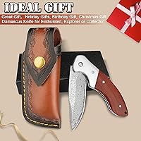 Vista 7 de KOMWERO Cuchillo de bolsillo de Damasco, cuchillo afilado de acero de damasco con núcleo VG10 de hoja de acero mango de madera, cuchillo plegable