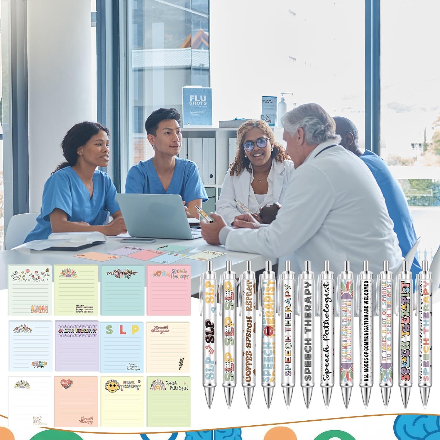 Resurhang 24 Pcs Speech Language Pathologist Gifts with Notepads with Pens SLP Sticky Notes Funny Ballpoint Pens Bulk Speech Therapy Gifts for SLP Appreciation Essentials for Therapist Birthday