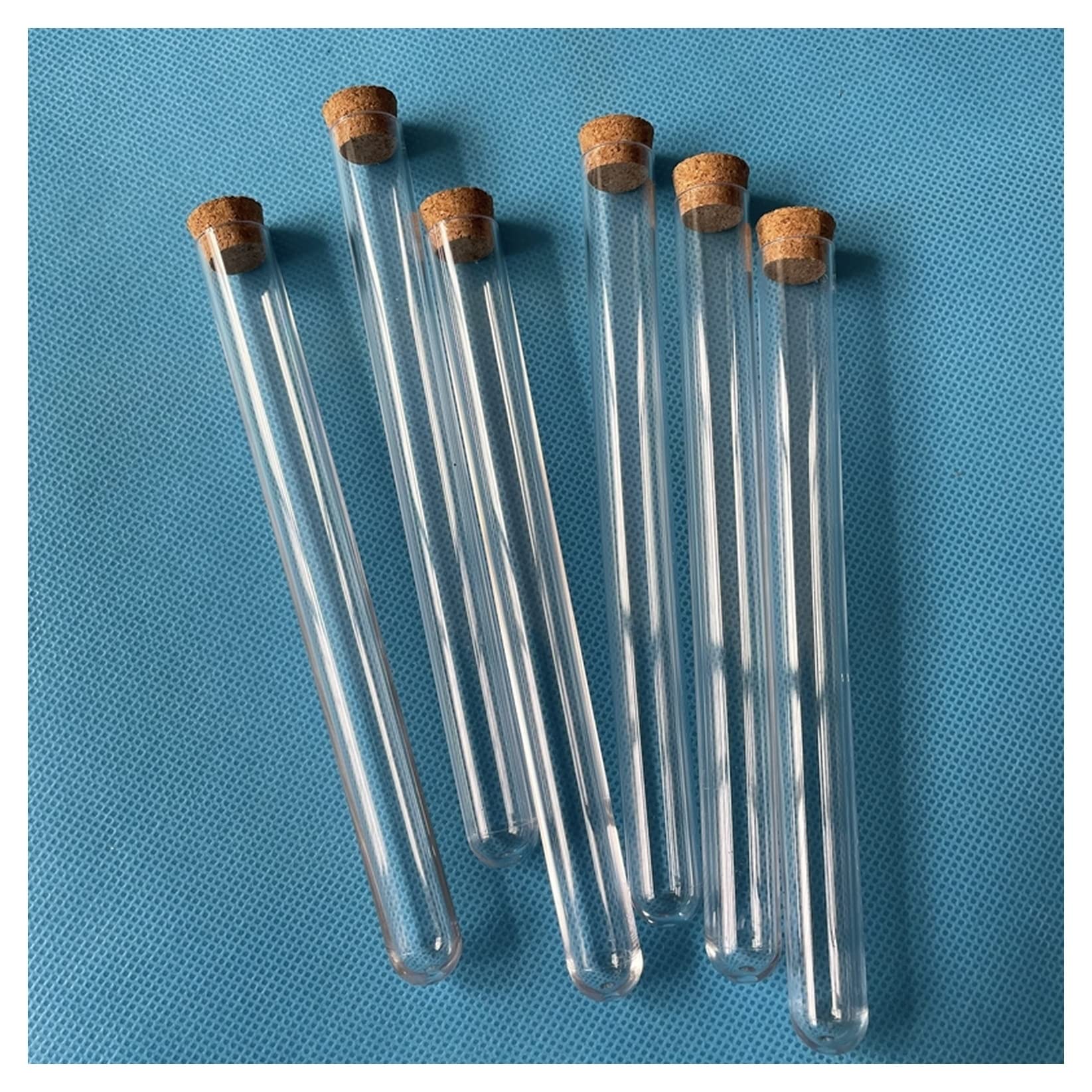 Tubos de Dnsayo 20ml Plástico 100pcs 15x150mm Suplementos de laboratorio escolar, plástico transparente Tubos de ensayo Viales con tapones de corchos, tubos de té con aroma vacíos, regalo de ducha nup