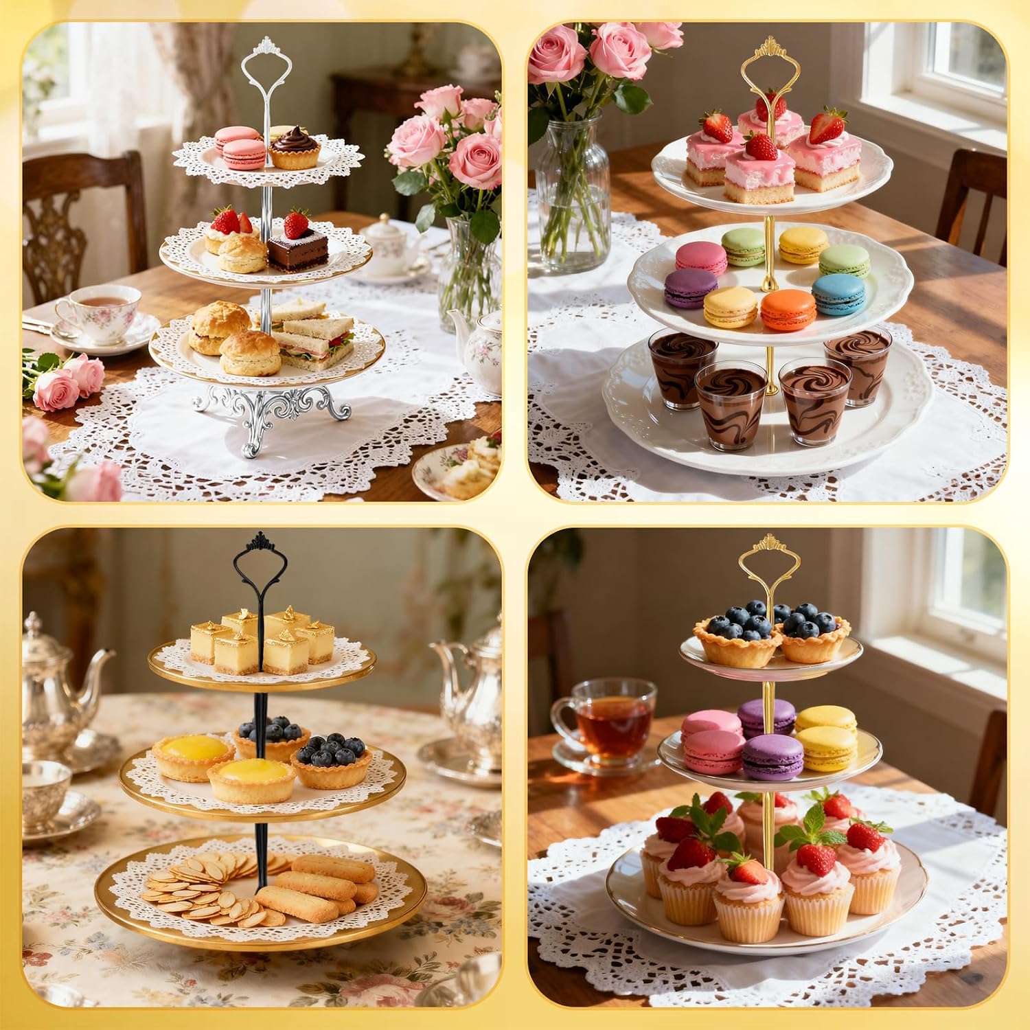 6 Sets 3 Tier Cake Stand Hardware - Tiered Tray Plate Hardware Kit Heavy Metal Cake Fruit Food Plate Stand Fitting Stacking Kit for Serving Dessert Cupcake Dish Food