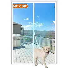MAGZO Magnetic Screen Door Fit Door Size 60 x 80 Inch, Screen Size 62" x 81" Reinforced Middle Opening Mesh Sturdy Polyester Curtain for Doors-White